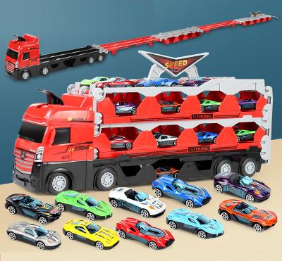 China Rubbing Toy Boys Gift Toys Big Transform Truck 207CM Storage Folding Railway Toys Car With 8 Pcs Alloy Car Model for sale