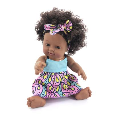 China Battery Operated Black Baby Toy 30CM Doll Black Skin African Doll With Afro Hair for sale