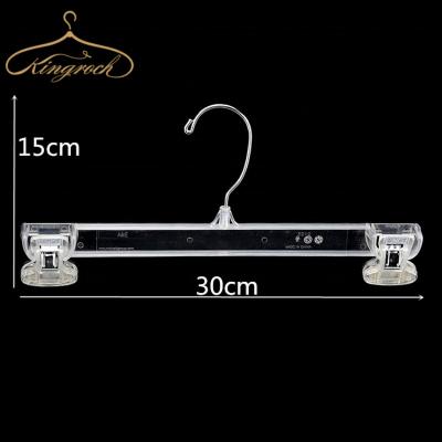 China Eco-friendly material plastic clear 30 cm pants hanger with clip for sale