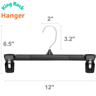 China CLASSIC Black Durable Sturdy Plastic 12-Inch Non-Slip Pinch Clips Hanging Black Bottom Pants Hanger for sale