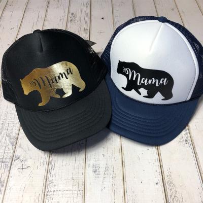 China High Quality COMMON Print MOM Bear Mesh Foam Trucker Hat With Rope Logo Summer Sports Custom Baseball Cap for sale