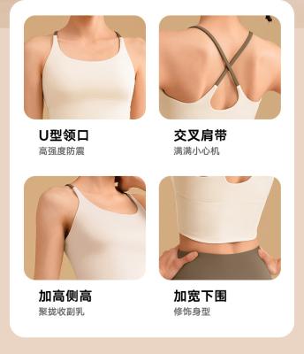 China NEW SOLID COLOR SPLICING YOGA CLOTHING QUICK DRY SHOCK-PROOF GATHERING NON-TRACE BEAUTY BACK SPORTS FITNESS CLOTHING VES for sale