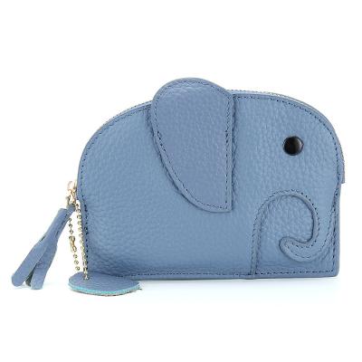 China FIRST LAYER COWHIDE WOMEN'S COIN PURSE NEW ELEPHANT CREATIVE TASSEL ZIPPER BAG LEATHER KEY BAG COIN BAG for sale