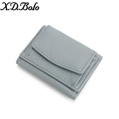 China ANTI-THEFT BRUSH WOMEN'S LEATHER WALLET SHORT CARD BAG THREE FOLD SMALL WALLET RFID MINI COWHIDE COIN WALLET CROSS-BORDE for sale