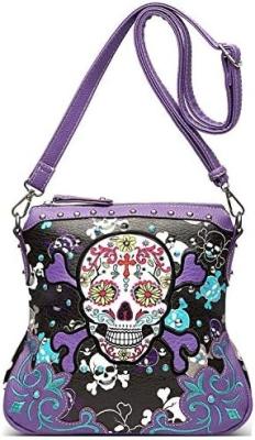 China SUGAR SKULL DAY OF THE DEAD CROSS BONE ROCK METALLIC PURSE SKELETON LEATHER PURSE WOMEN CROSSBODY HANDBAG SHOULDER BAG for sale