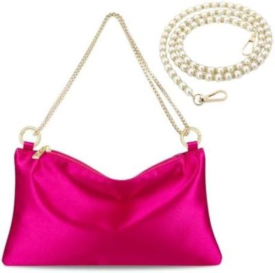 China Women’s Satin Evening Bag Clutch Purse Handbag for Women Wedding Shoulder Bag with 2 Chains for Formal Cocktail Party en venta