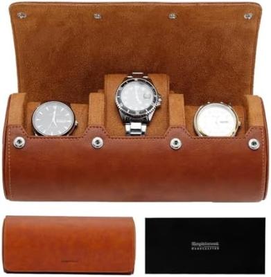 China Watch Travel Case, Watch Roll for 3 Watches,Premium Faux Leather, Gift-box packaging【Brown】 for sale