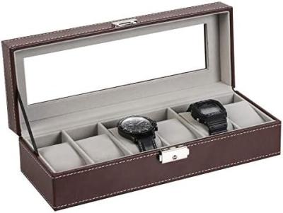 China NEX 6 Slots Watch Box Organizer for Men, Black Watch Holder Stand Display Storage Case for sale