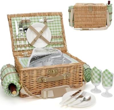 China Wicker Picnic Basket with Lid and Handle Sturdy Woven Body with Washable Lining for Easter,Mother's Day,Outdoor Camping for sale