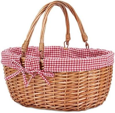 China G GOOD GAIN Wicker Picnic Basket with Double Folding Handles,Willow Picnic Hamper,Natural Hand Woven Easter Basket, for sale