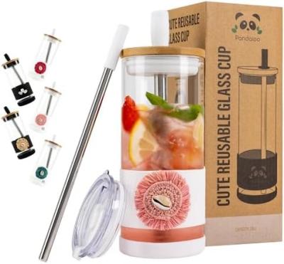 China Glass Cups With Lids and Straws -20 Fl Oz- Perfect Size Iced Coffee Cup - Smoothie Cup With Bamboo for sale