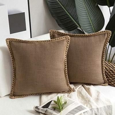 China Phantoscope Pack of 2 Farmhouse Decorative Throw Pillow Covers,Solid pattern for home Burlap Linen Trimmed Tailored for sale