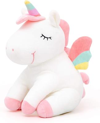 China Lazada Unicornio Animal relleno juguetes de peluche Niñas Regalos con alas de arco iris Blanco 12 pulgadas en venta