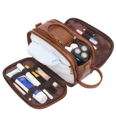 China Het Leertoiletry van badkamersmensen Pu de Reis die van de Waszak Dopp Kit Water Resistant scheren Te koop