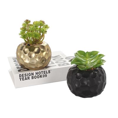 China 2021 Fashion Mediterranean Black And Gold Ceramic Flower Pot Plant For Home Decor for sale