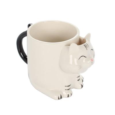 China 2021 New Cups Cat Shape Viable Ceramic Cartoon Animal Mug White Color Coffee Mug for sale