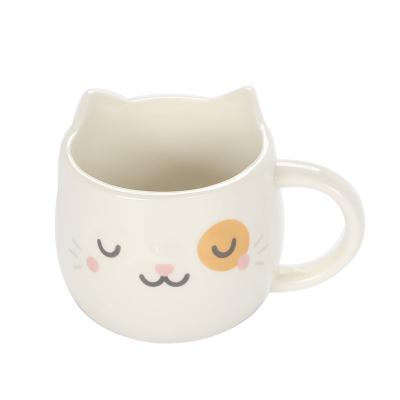 China Viable Cartoon Ceramic Animal Mug Shape Cat Mugs White Color Coffee Mug for sale