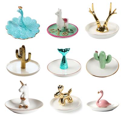 China Wholesale Round Ceramic Ring Dish Europe Jewelry Holder Trinket Home Decoration Dishplay for sale