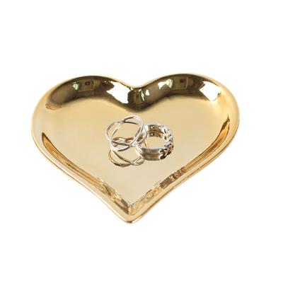 China Factory Wholesale Ceramic Jewelry Dish Wedding Gift Heart Shape Ring Dish Tray for sale