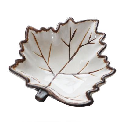 China Custom Ceramic Jewelry Packaging Display Trinket Dish Leaf Shape Jewelry Tray Decorative Plate Ring Dish for sale