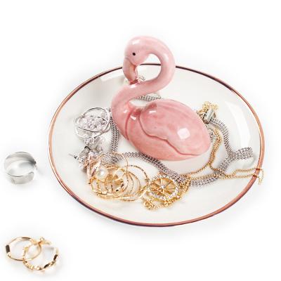 China Modernism Flamingo Ceramic Jewelry Dish Dressing Table Storage Tray Home Bathroom Decoration Nordic Ring Tray For Home Decor for sale