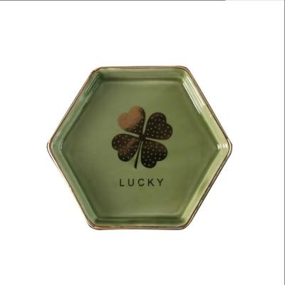 China New Design Modernism Four Leaf Clover Luxury Ceramic Jewelry Organizer Tray Nordic European Style Home Decor For China for sale