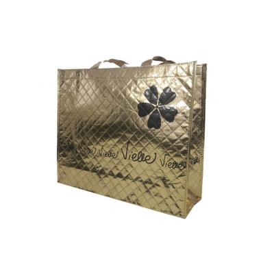 China 100% Recycle Hot Sale Reusable Gold Color Laminated Shopping Tote Bag for sale