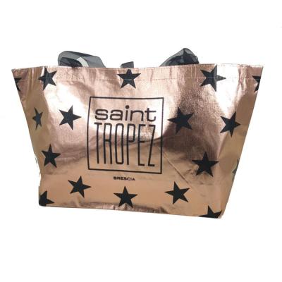 China 100% Recycle Recyclable Stars Hand Printed Promotional Pink Gold Tote Bags With Logo for sale