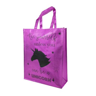 China 100% Recycle China Supplier Custom Printing Non Woven Purple Metallic Laminated PP Bag for sale