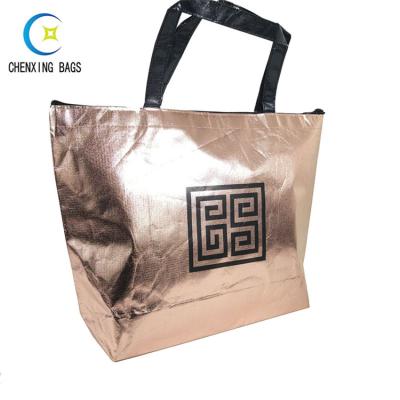 China 100% Recycle Best Selling Widely Use Promotional Recycled Non Woven Metal Grocery Bags 120gsm Gold for sale