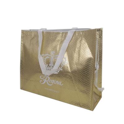 China 100% Recycle Recycle Logo Print Customized Gold Non Woven Reusable Shopping Bag for sale