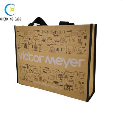 China Latest Arrival Recyclable Advertising Wholesale Custom Logo Recycle Brown Kraft Paper Shopping Bag for sale