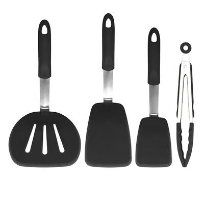 China 4 Pieces Sustainable Black Silicone Multifunction Kitchen Utensil Sustainable For Cooking for sale