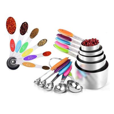 China Amazon Sustainable 16pc Stainless Steel Measuring Cups and Spoons Set, Double Sided Magnetic Dosers for Dry and Liquid for sale