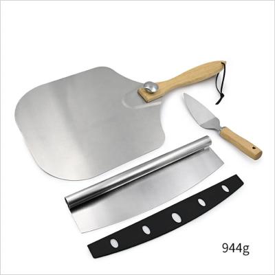 China 3 viable in 1 high quality aluminum pizza peel spatula paddle with foldable wooden handle, pizza peel aluminum metal pizza paddle for sale