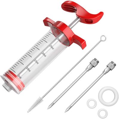 China Viable Stock Hot Plastic BBQ Meat Flavor Quick Grill Tool Kit 30ml Factory Red Color Marinade Injector Syringe for sale