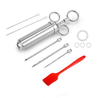 China Viable Professional Manufacturer Premium Quality 20z Stainless Steel Meat Injector Syringe With Silicone Basting Brush for sale