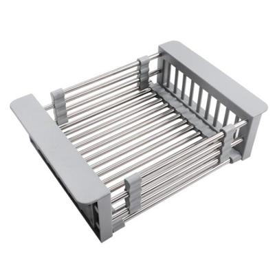 China Kitchen Stainless Steel Drain Basket Viable Plastic Dish Rack Folding Organizador De Fregadero Over The Sink Dish Drying Rack for sale