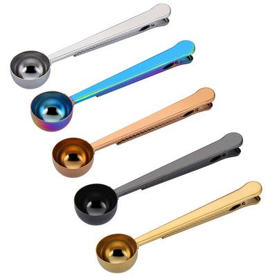 China Viable Coffee Bean Scoop Customer Logo Long Handle Tea Coffee Doser Stainless Steel Clip for sale