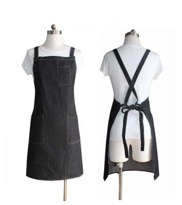 China Eco-friendly Promotional Custom Durable Blank Women Grilling Denim Apron For Barbershop With Pockets for sale