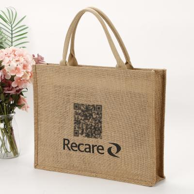 China Eco-Friendly Wholesale Laminated Large Size Jute Foldable Bag With Logo Printed for sale