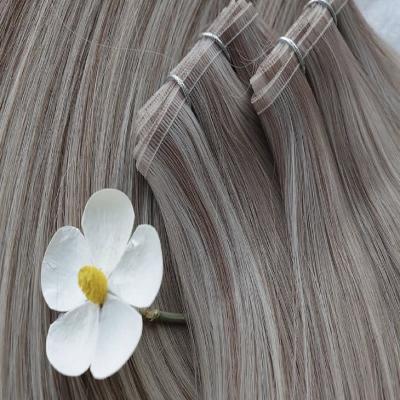 China 100% Unprocessed Customized Russian Cuticle Human Hair Double Drawn Flat Weft Extensions for sale