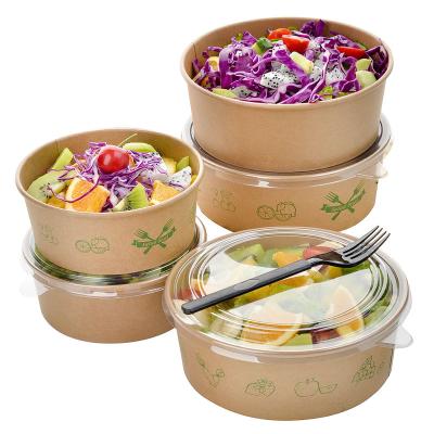 China Disposable Logo Printed Kraft Paper Salad Bowl With Clear Lid for sale