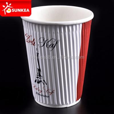 China 12oz Ripple Wall Coffee Biodegradable Custom Logo Printed Hot Paper Cup for sale