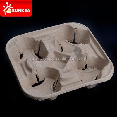 China 2 Pack Biodegradable 4 Pack Pulp Molded Disposable Drink Coffee Cup Carrier for sale