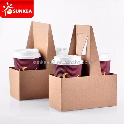 China Eco - Friendly Packaging 2 Cup 4 Cup Kraft Paper Coffee Cup Holder With Handle for sale