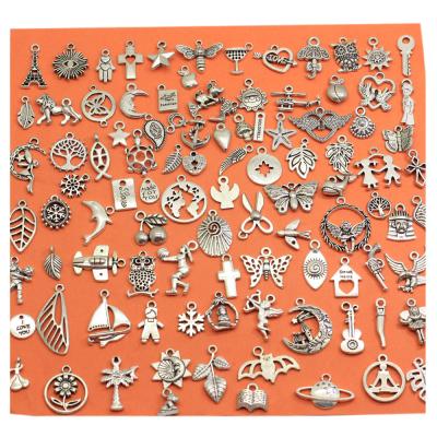 China Cute Zinc Alloy Pendants Jewelry Accessory 100pcs Mixed DIY Craft Flower Fish Star Head Moon Ancient Silver Ornament for sale