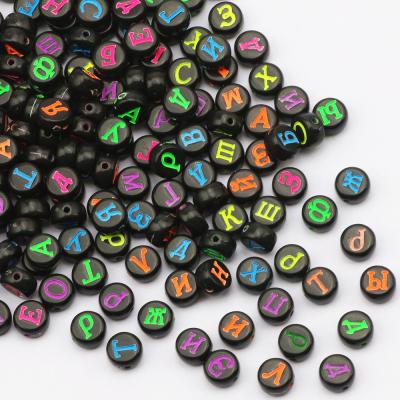 China Cute High Quality Acrylic Russian Loose Spacer Letter DIY Bead For Necklace Bracelet Hot Sale Flat Around Mixed Letter Beads for sale