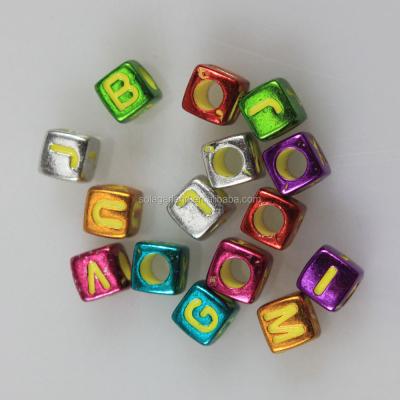 China 6*6MM Square Cube Plastic Colored Plated Assorted Letter Alphabet Acrylic Bead With 3MM Hole For DIY Necklace Bracelet for sale