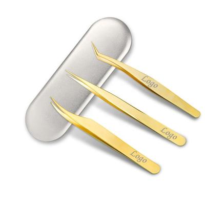 China Eyelash Extensions Salon Supplies Custom Private Label Lash Tweezers Eyelash Extension Logo Custom Eyelash Extension Tweezers Gold Wholesale for sale